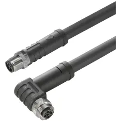 Sensor actuator cable, M12-cable plug, straight to M12-cable socket, angled, 4 pole, 1.5 m, PUR, black, 12 A, 2050100150