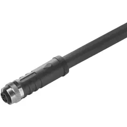 Sensor actuator cable, M12-cable socket, straight to open end, 4 pole, 5 m, PUR, black, 12 A, 2050160500