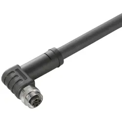Sensor actuator cable, M12-cable socket, angled to open end, 4 pole, 3 m, PUR, black, 12 A, 2050210300