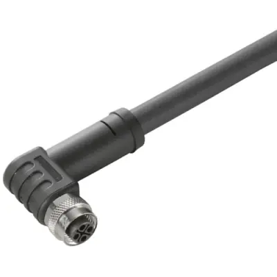 Sensor actuator cable, M12-cable socket, angled to open end, 4 pole, 5 m, PUR, black, 12 A, 2050210500 - 1