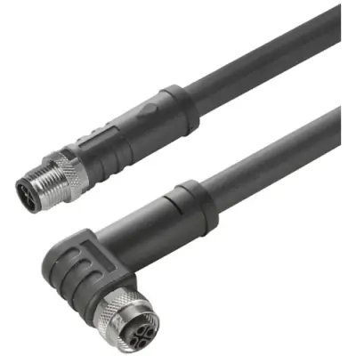 Sensor actuator cable, M12-cable plug, straight to M12-cable socket, angled, 4 pole, 5 m, PUR, black, 12 A, 2050460500 - 1