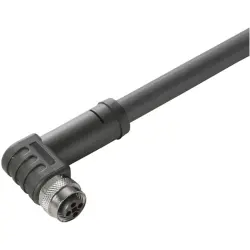 Sensor actuator cable, M12-cable socket, angled to open end, 4 pole, 5 m, PUR, black, 12 A, 2050560500