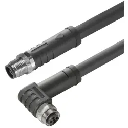 Sensor actuator cable, M12-cable plug, straight to M12-cable socket, angled, 4 pole, 1.5 m, PUR, black, 12 A, 2050830150