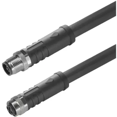 Sensor actuator cable, M12-cable plug, straight to M12-cable socket, straight, 4 pole, 10 m, PUR, black, 12 A, 2050871000 - 1