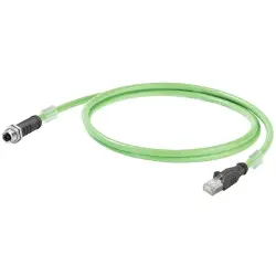 System cable, RJ45 plug, straight to M12 socket, straight, Cat 6A, S/FTP, PUR, 5 m, green, 2124020050