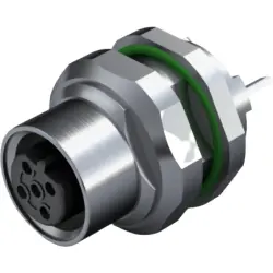 Panel socket, M12, 4 pole, solder connection, straight, 2421970000