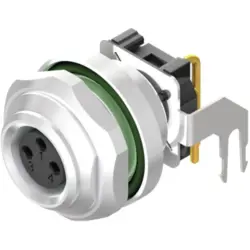 Panel socket, M8, 3 pole, solder connection, angled, 2424280000