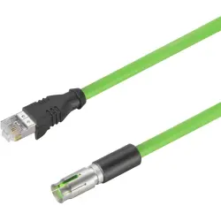 Sensor actuator cable, M12-cable socket, straight to RJ45-cable plug, straight, 4 pole, 1.5 m, PUR, green, 4 A, 2451080150