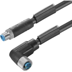 Sensor actuator cable, M12-cable plug, straight to M12-cable socket, angled, 5 pole, 3 m, PUR, black, 16 A, 2455270300