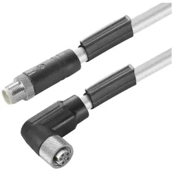 Sensor actuator cable, M12-cable plug, straight to M12-cable socket, angled, 5 pole, 1.5 m, PUR, black, 16 A, 2455280150