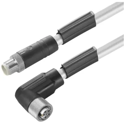 Sensor actuator cable, M12-cable plug, straight to M12-cable socket, angled, 5 pole, 10 m, PUR, black, 16 A, 2455281000 - 1