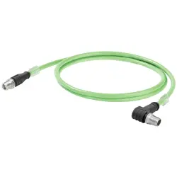 System cable, M12-plug, straight to M12-plug, angled, Cat 6A, S/FTP, PUR, 5 m, green, 2485580050