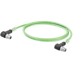 System cable, M12-plug, angled to M12-plug, angled, Cat 6A, S/FTP, PUR, 50 m, green, 2485590050