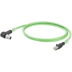 System cable, RJ45 plug, straight to M12-plug, angled, Cat 6A, S/FTP, PUR, 5 m, green, 2485600050