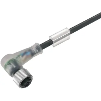 Sensor actuator cable, M12-cable socket, angled to open end, 4 pole, 15 m, PUR, black, 4 A, 9456381500 - 1