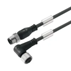 Sensor actuator cable, M12-cable plug, straight to M12-cable socket, angled, 5 pole, 0.3 m, PUR, black, 4 A, 9457270030