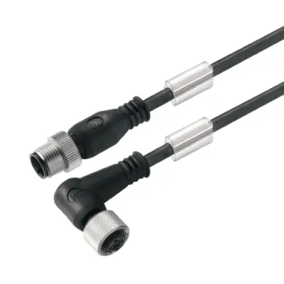 Sensor actuator cable, M12-cable plug, straight to M12-cable socket, angled, 4 pole, 15 m, PUR, black, 4 A, 9457311500 - 1