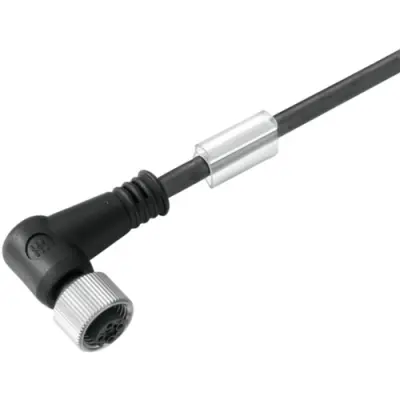 Sensor actuator cable, M12-cable socket, angled to open end, 4 pole, 5 m, PUR, black, 4 A, 9457740500 - 1