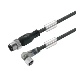 Sensor actuator cable, M12-cable plug, straight to M8-cable socket, angled, 3 pole, 0.9 m, PUR, black, 4 A, 9457760090