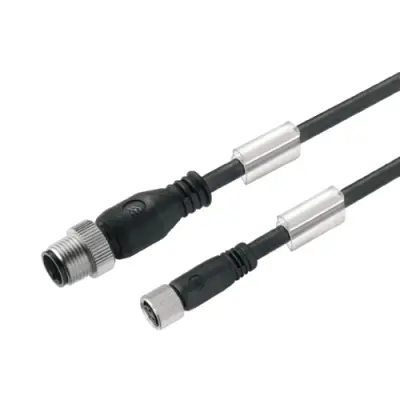 Sensor actuator cable, M12-cable plug, straight to M8-cable socket, straight, 3 pole, 8 m, PUR, black, 4 A, 9457770800 - 1