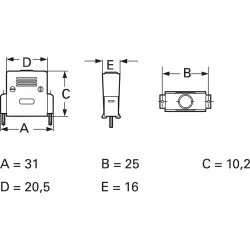 D-Sub connector housing, size: 1 (DE), straight 180°, plastic, shielded, silver, AGP 09 G-ME