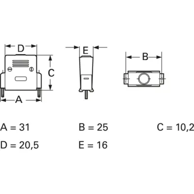 D-Sub connector housing, size: 1 (DE), straight 180°, plastic, shielded, silver, AGP 09 G-ME - 1