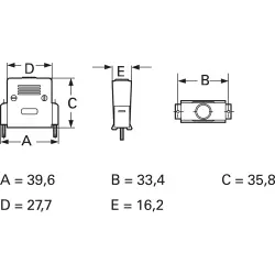 D-Sub connector housing, size: 2 (DA), straight 180°, plastic, shielded, silver, AGP 15 G-ME