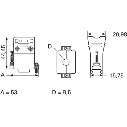 D-Sub connector housing, size: 3 (DB), straight 180°, angled 90°, cable Ø 8.5 mm, plastic, gray, 5206472-1