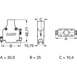 D-Sub connector housing, size: 1 (DE), straight 180°, cable Ø 5.08 mm, zinc die casting, silver, 5745171-2
