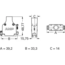 D-Sub connector housing, size: 2 (DA), straight 180°, cable Ø 9.53 mm, zinc die casting, silver, 5745172-1