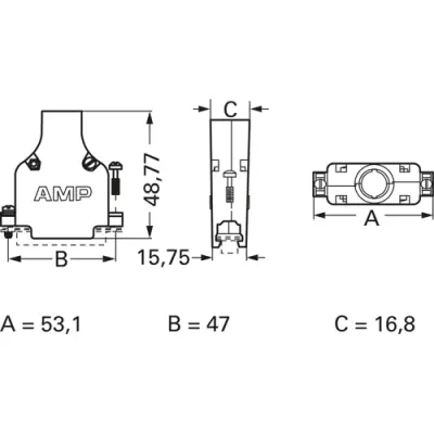 D-Sub connector housing, size: 3 (DB), straight 180°, cable Ø 8.89 mm, zinc die casting, silver, 5745173-4 - 1