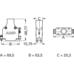 D-Sub connector housing, size: 4 (DC), straight 180°, cable Ø 14.6 mm, zinc die casting, silver, 5745174-2