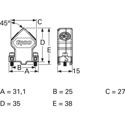 D-Sub connector housing, size: 1 (DE), angled 45°, cable Ø 4.8 to 9 mm, steel, silver, 1534805-1 - 1