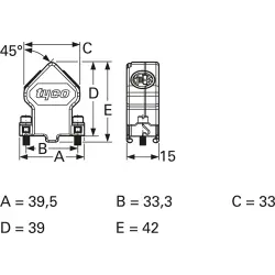 D-Sub connector housing, size: 2 (DA), angled 45°, cable Ø 4.8 to 11 mm, steel, silver, 1534807-1