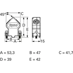 D-Sub connector housing, size: 3 (DB), angled 45°, cable Ø 4.8 to 11 mm, steel, silver, 1534809-1