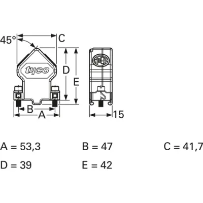 D-Sub connector housing, size: 3 (DB), angled 45°, cable Ø 4.8 to 11 mm, steel, silver, 1534809-1 - 1