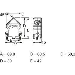 D-Sub connector housing, size: 4 (DC), angled 45°, cable Ø 4.8 to 11 mm, steel, silver, 1534811-1
