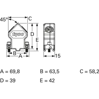 D-Sub connector housing, size: 4 (DC), angled 45°, cable Ø 4.8 to 11 mm, steel, silver, 1534811-1 - 1