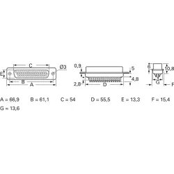 D-Sub plug, 78 pole, high density, equipped, straight, solder cup, CT50-78P