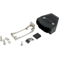 D-Sub connector housing, size: 1 (E), straight 180°, angled 45°, cable Ø 6.3 mm, ABS, metal, 165X11319X