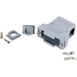D-Sub connector housing, size: 1 (E), straight 180°, cable Ø 8 mm, PC, gray, 165X11869X