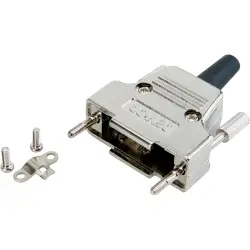 D-Sub connector housing, size: 1 (E), straight 180°, cable Ø 5 mm, zinc die casting, metal, 165X17409X