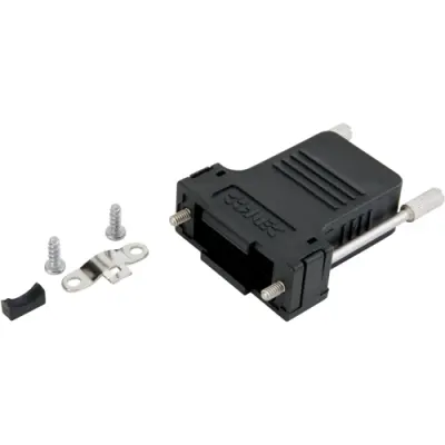 D-Sub connector housing, size: 2 (A), straight 180°, cable Ø 11 mm, PBT, black, 165X03319A - 1