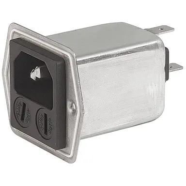 Suppressor filter IEC plug C14, 50 to 60 Hz, 6 A, 250 VAC, faston plug 6.3 mm, 5707.0603.313 - 1