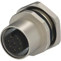 Panel socket, M12, 8 pole, strand connection, screw locking, straight, T4171320008-001