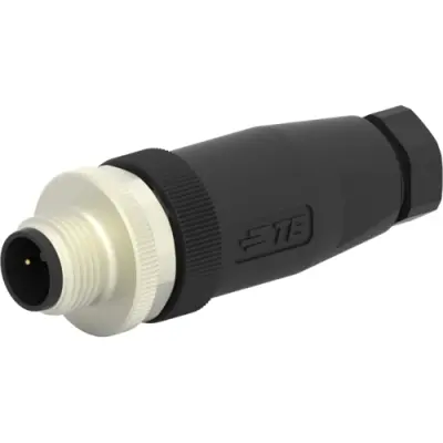 Plug, M12, 2 pole, screw connection, screw locking, straight, T4111001021-000 - 1