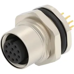 Panel socket, M12, 12 pole, solder connection, screw locking, straight, T4141012121-000