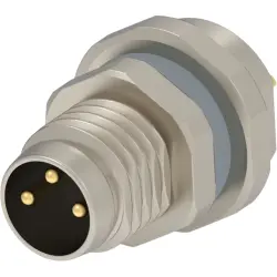 Panel plug, M8, 3 pole, solder connection, screw locking, straight, T4030014031-000