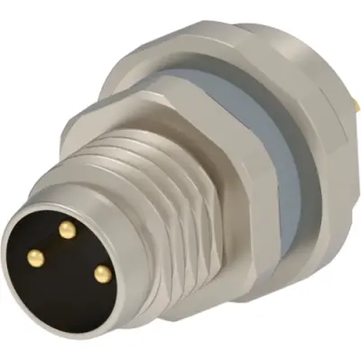 Panel plug, M8, 3 pole, solder connection, screw locking, straight, T4030014031-000 - 1