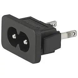 Panel plug C8, 2 pole, snap-in, PCB connection, black, 3-100-202
